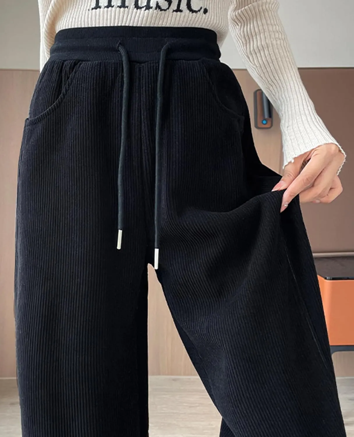 Sherpa Lined Fleece Sweatpants Women Baggy Wide Leg Lounge Pants Loose Stretchy Casual Pants