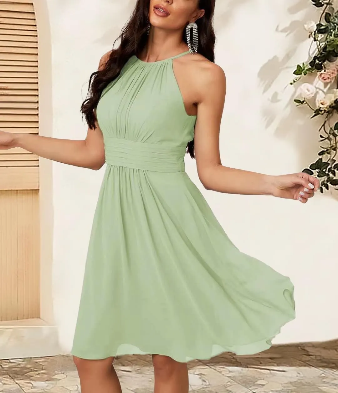 Short Chiffon Homecoming Dresses for Junior Sleeveless Ruffle Formal Prom Gown for Gradustion NO25