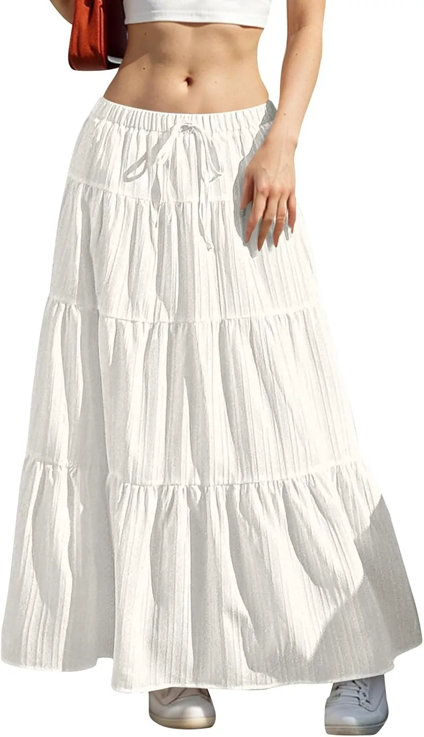 Skirt for Women Maxi Long Bodycon Vacation Boho Pleated Low Rise Basic Skirts Women 2025