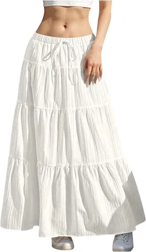 Skirt for Women Maxi Long Bodycon Vacation Boho Pleated Low Rise Basic Skirts Women 2025