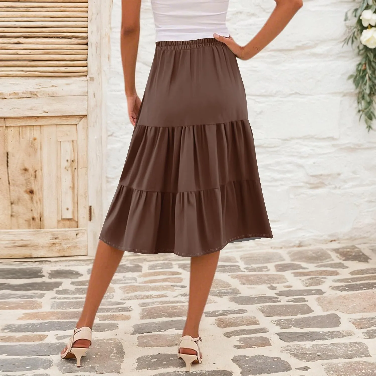 Skirts for Women Midi Length Boho Beach Vacation Flowy Floral Skirt Summer Casual Comfy High Waisted A Line Skirt