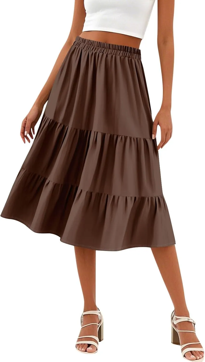 Skirts for Women Midi Length Boho Beach Vacation Flowy Floral Skirt Summer Casual Comfy High Waisted A Line Skirt