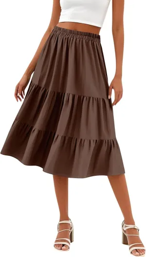 Skirts for Women Midi Length Boho Beach Vacation Flowy Floral Skirt Summer Casual Comfy High Waisted A Line Skirt
