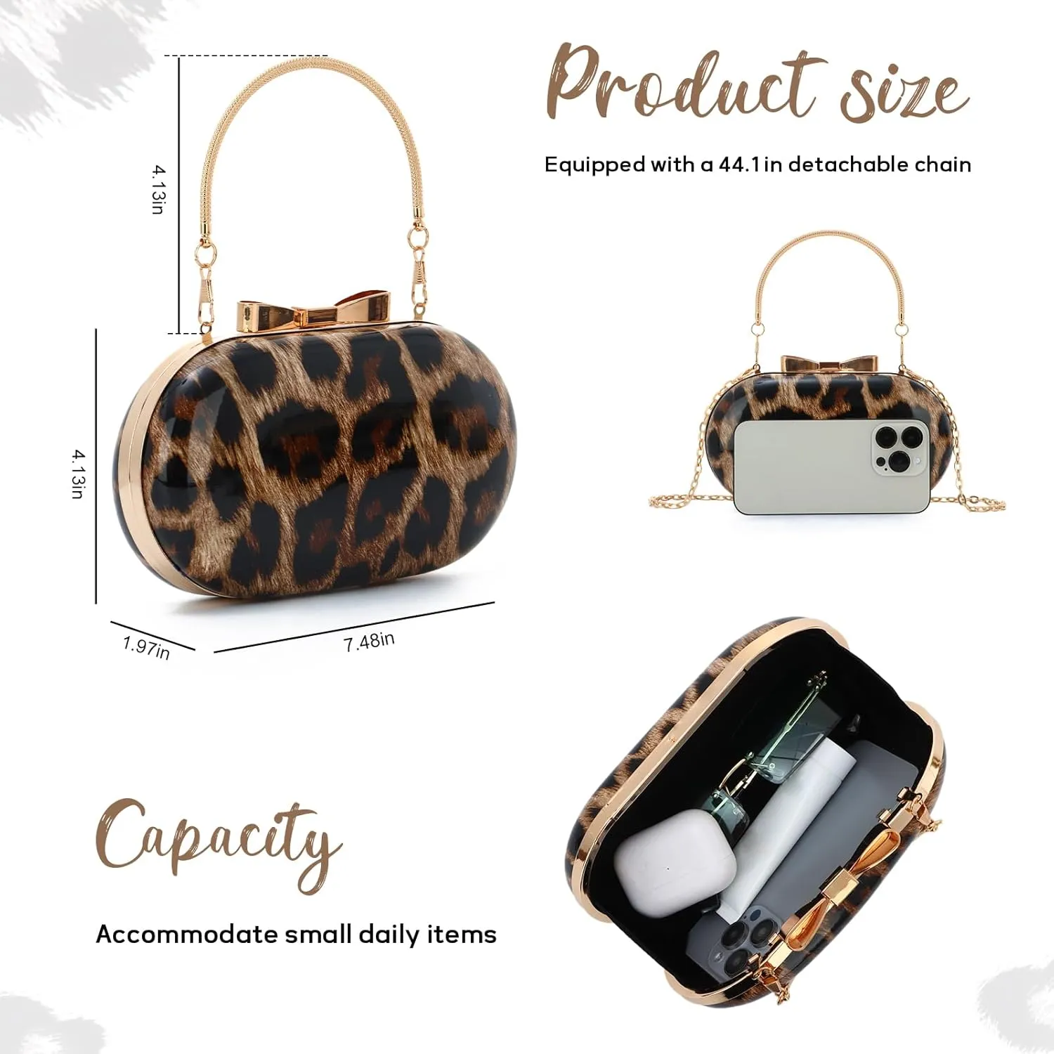 Small Leopard Purse for Women Leopard Evening Tote Bag Cheetah Print Purse Handbag with Chain for Wedding Party