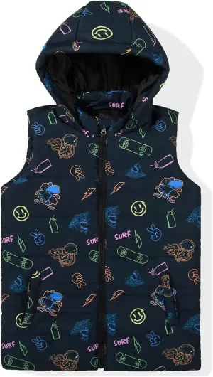 SNOW DREAMS Boys Puffer Vest Hooded Quilted Outwear Sleeveless Jacket Lined Zipper Waistcoat