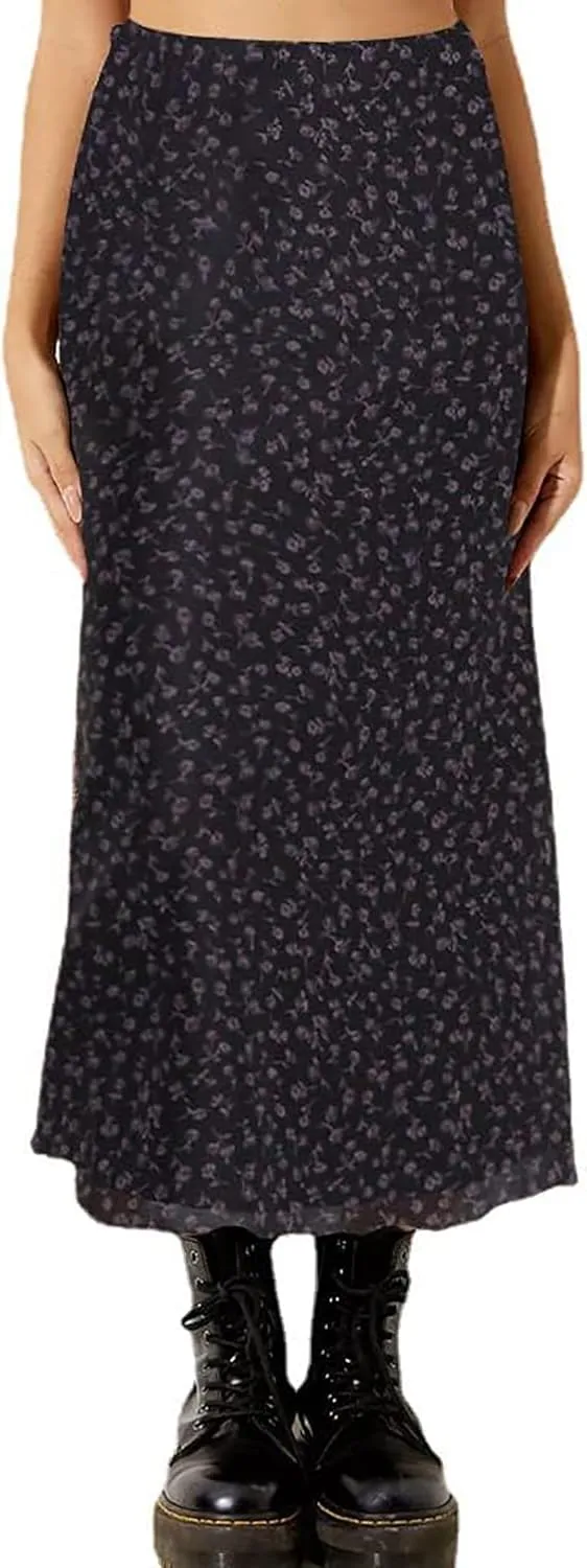 SOFIA'S CHOICE Midi Skirts for Women Elastic High Waisted A Line Flowy Floral Skirt