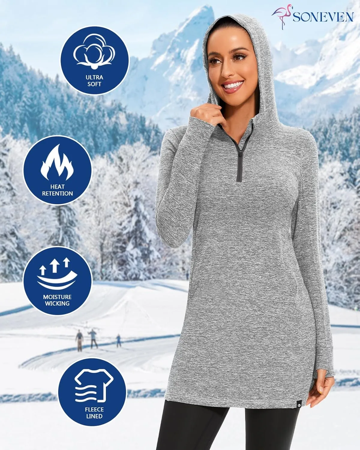 Soneven Women's Fleece Sweatshirt Dress Warm Pullover Long Sleeve Thermal Hoodie Dresses Winter Outfits with Pocket