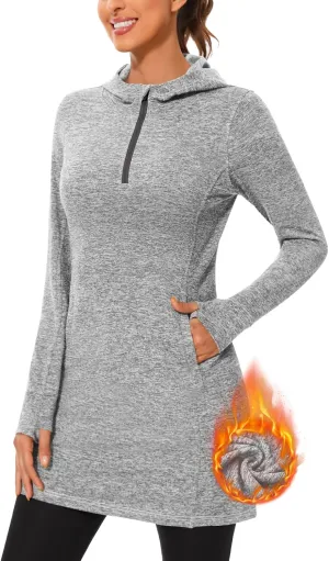 Soneven Women's Fleece Sweatshirt Dress Warm Pullover Long Sleeve Thermal Hoodie Dresses Winter Outfits with Pocket