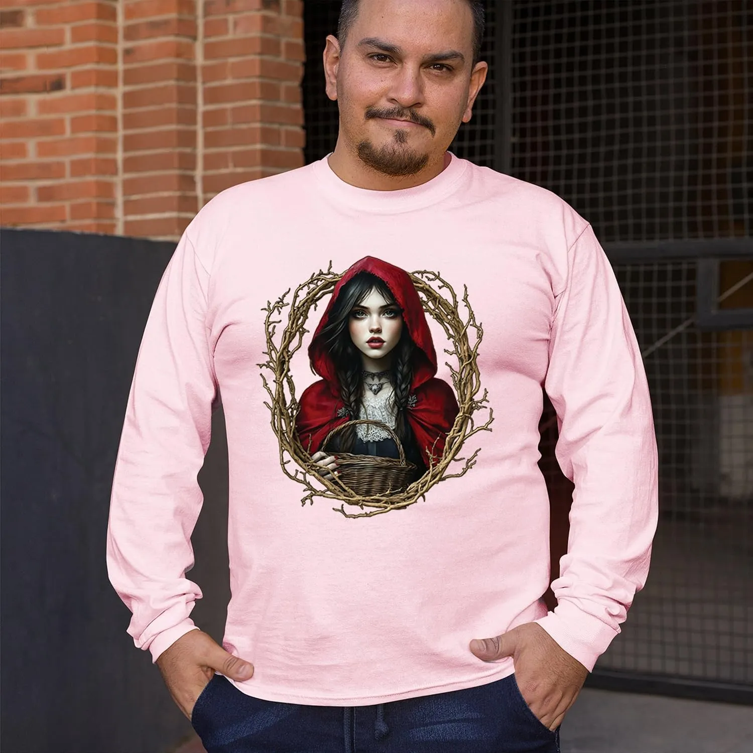 Storybook Red Riding Hood Men's T-Shirt Gothic Fairytale Cute Little Girl Forest Fantasy Witchy Cloak Cartoon Men's Tee