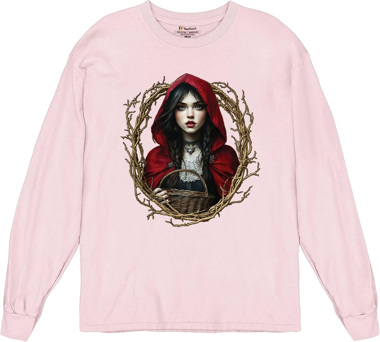 Storybook Red Riding Hood Men's T-Shirt Gothic Fairytale Cute Little Girl Forest Fantasy Witchy Cloak Cartoon Men's Tee