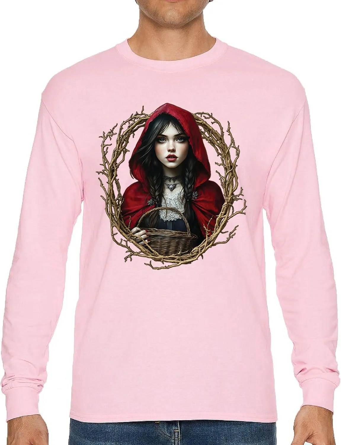 Storybook Red Riding Hood Men's T-Shirt Gothic Fairytale Cute Little Girl Forest Fantasy Witchy Cloak Cartoon Men's Tee