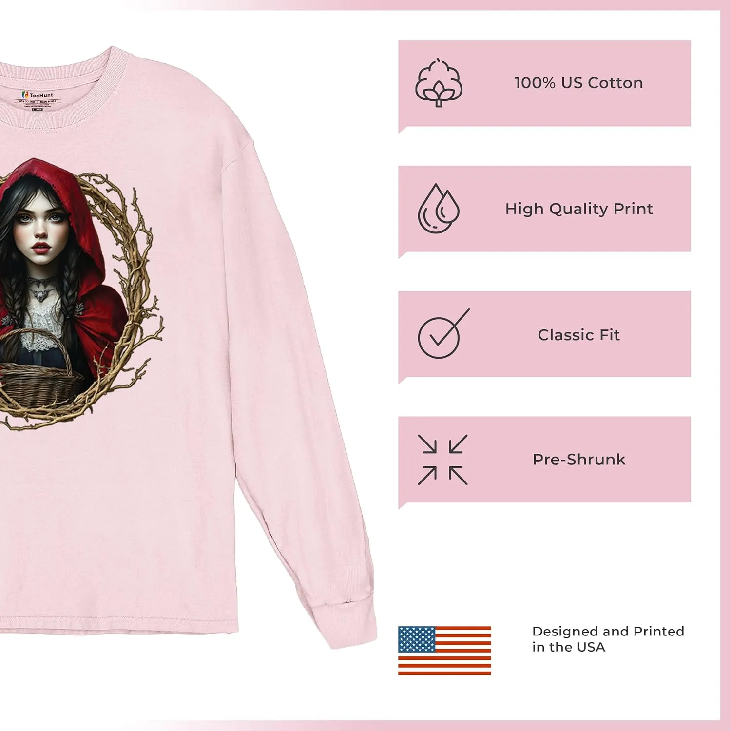 Storybook Red Riding Hood Men's T-Shirt Gothic Fairytale Cute Little Girl Forest Fantasy Witchy Cloak Cartoon Men's Tee