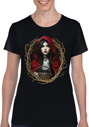 Storybook Red Riding Hood Women's T-Shirt Gothic Fairytale Cute Little Girl Forest Fantasy Witchy Cloak Cartoon Women's Tee