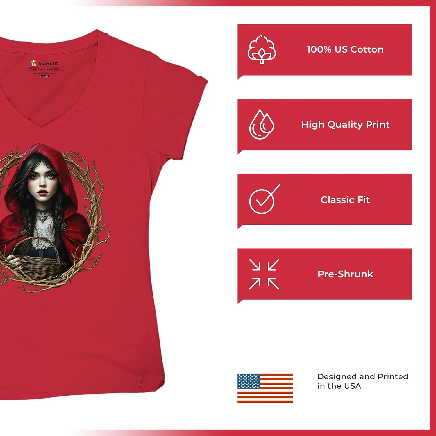 Storybook Red Riding Hood Women's T-Shirt Gothic Fairytale Cute Little Girl Forest Fantasy Witchy Cloak Cartoon Women's Tee