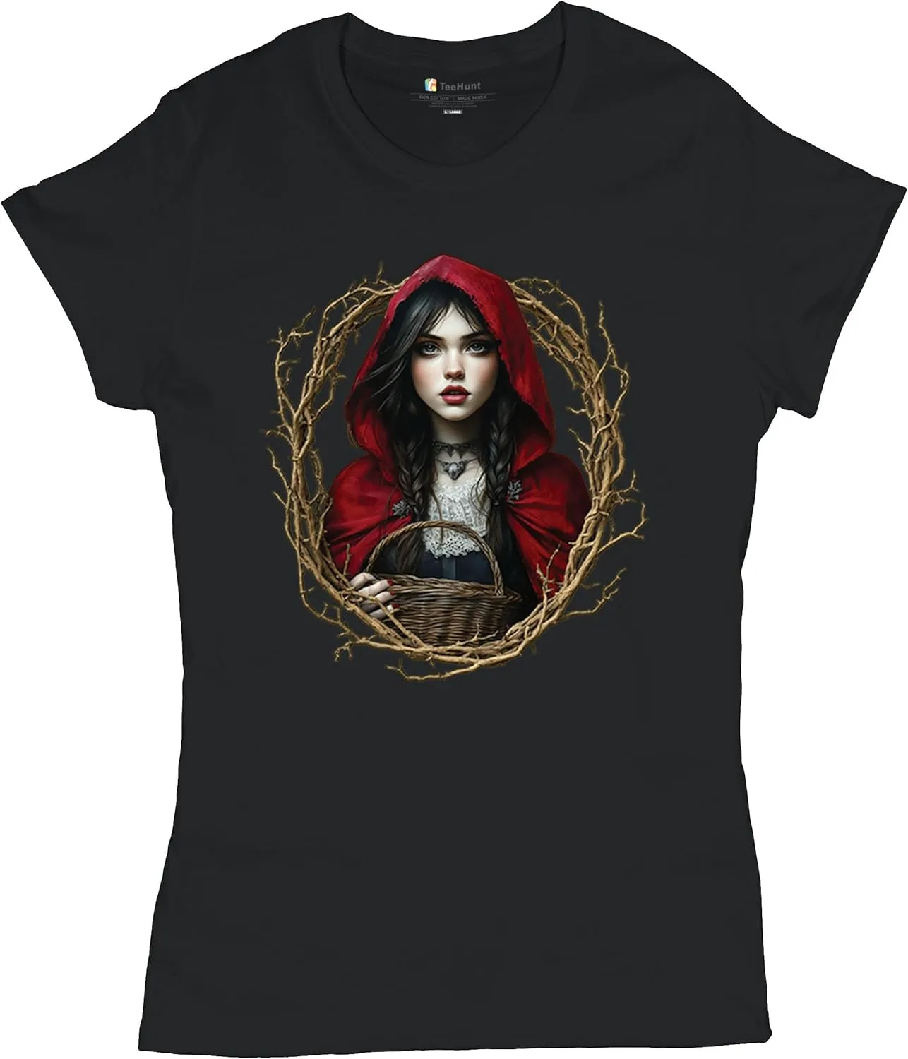 Storybook Red Riding Hood Women's T-Shirt Gothic Fairytale Cute Little Girl Forest Fantasy Witchy Cloak Cartoon Women's Tee