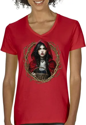 Storybook Red Riding Hood Women's T-Shirt Gothic Fairytale Cute Little Girl Forest Fantasy Witchy Cloak Cartoon Women's Tee
