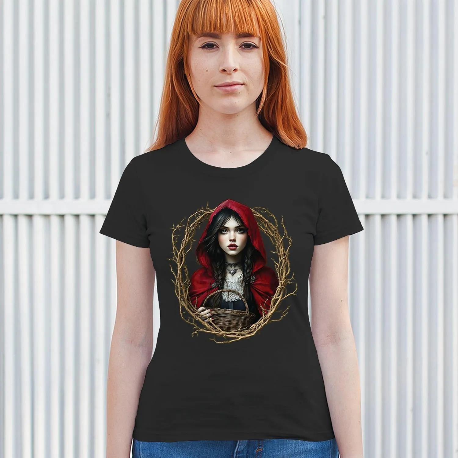 Storybook Red Riding Hood Women's T-Shirt Gothic Fairytale Cute Little Girl Forest Fantasy Witchy Cloak Cartoon Women's Tee