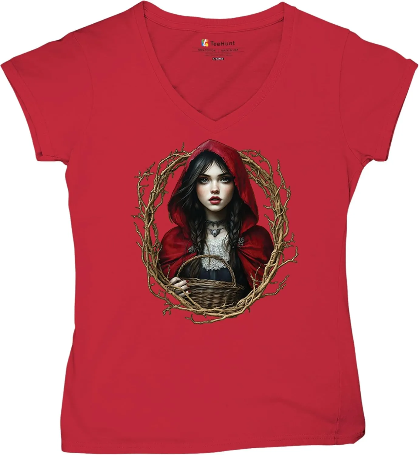 Storybook Red Riding Hood Women's T-Shirt Gothic Fairytale Cute Little Girl Forest Fantasy Witchy Cloak Cartoon Women's Tee