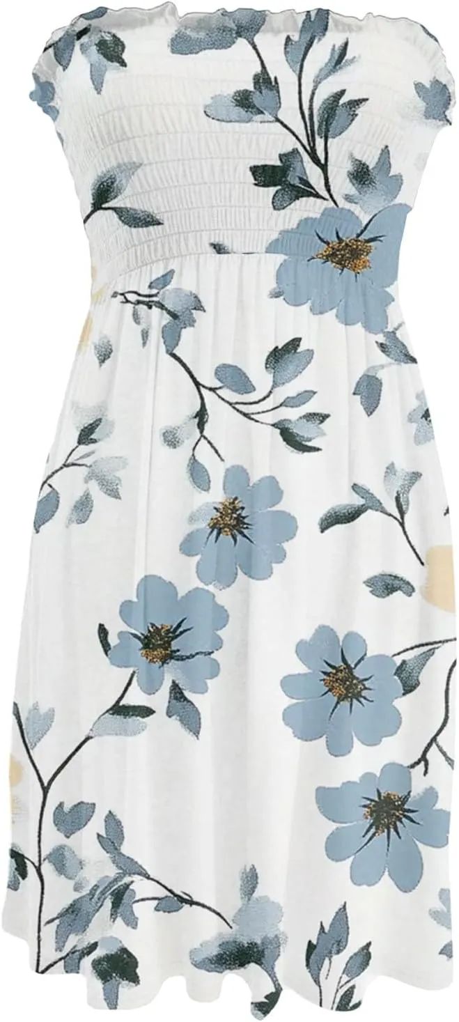 Summer Dress for Women 2025 Beach Boho A Line Sleeveless Flowy Strapless Dress Cover Ups Off Shoulder Floral Graphic Sundress