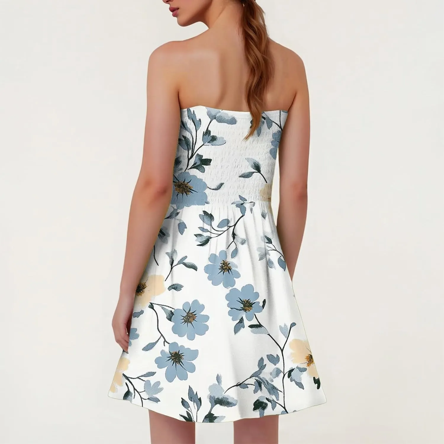 Summer Dress for Women 2025 Beach Boho A Line Sleeveless Flowy Strapless Dress Cover Ups Off Shoulder Floral Graphic Sundress