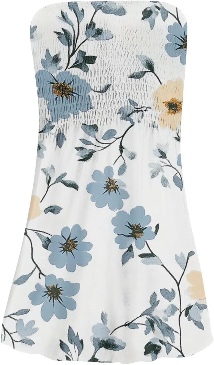 Summer Dress for Women 2025 Beach Boho A Line Sleeveless Flowy Strapless Dress Cover Ups Off Shoulder Floral Graphic Sundress