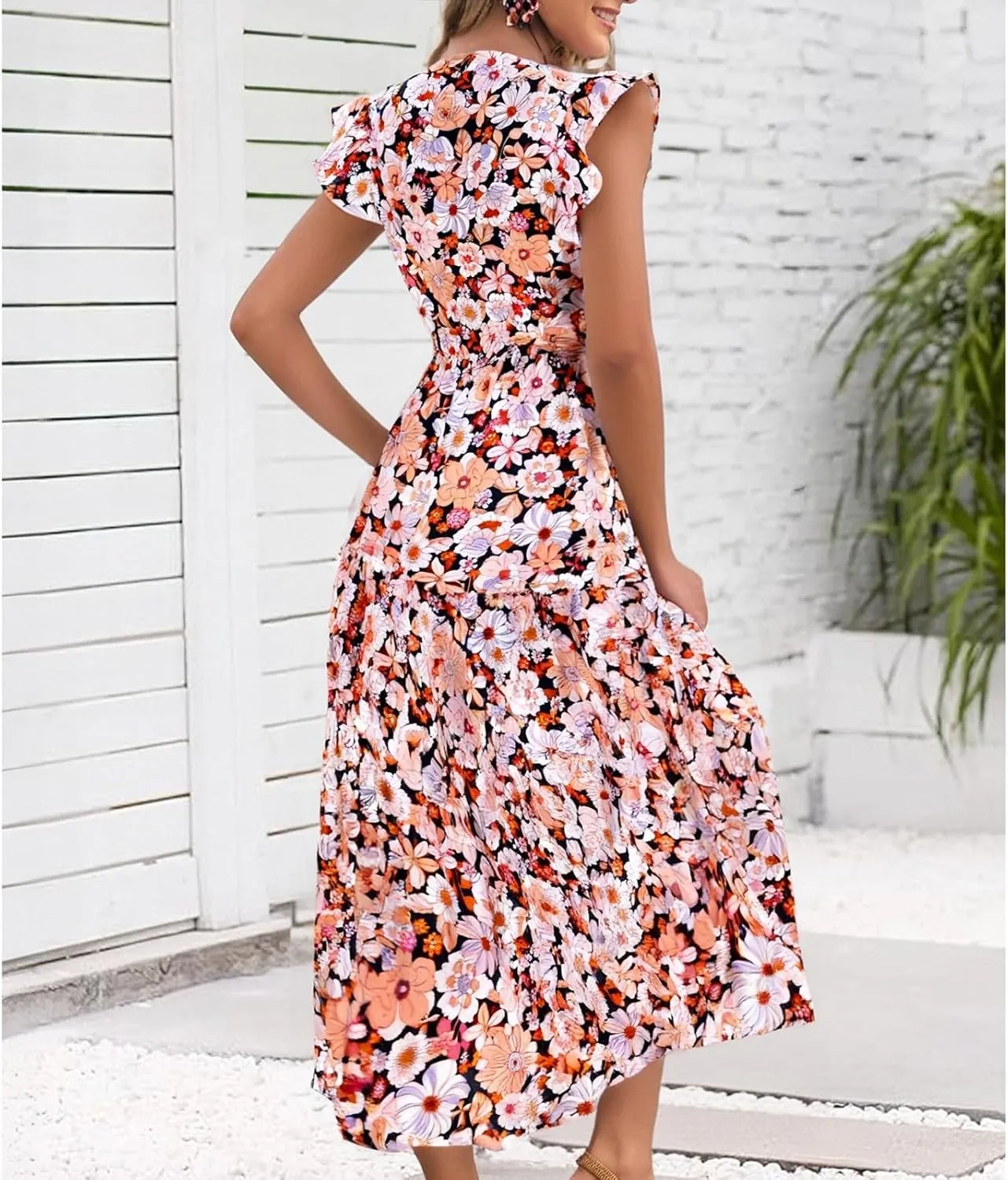 Summer Dresses for Women 2025 Floral Wedding Guest Maxi Dresses V Neck Cap Sleeve Tiered Beach Tea Party Dress