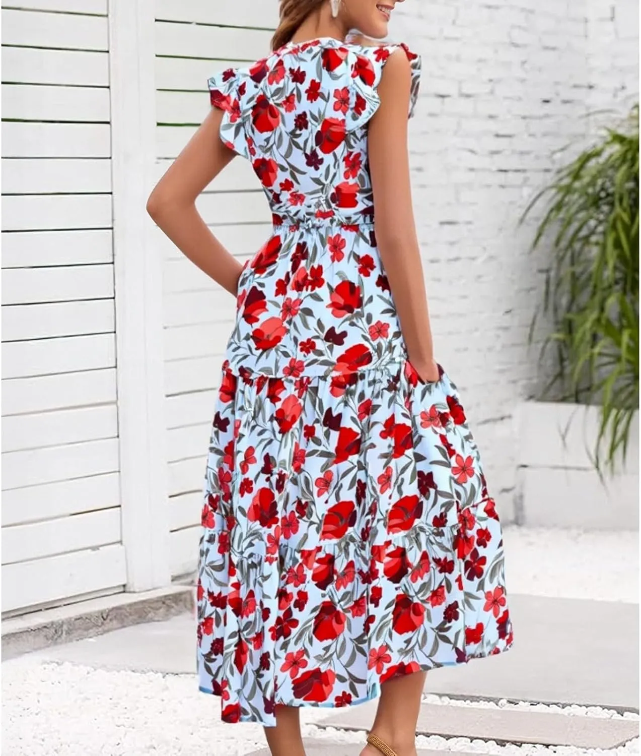 Summer Dresses for Women 2025 Floral Wedding Guest Maxi Dresses V Neck Cap Sleeve Tiered Beach Tea Party Dress