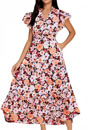 Summer Dresses for Women 2025 Floral Wedding Guest Maxi Dresses V Neck Cap Sleeve Tiered Beach Tea Party Dress