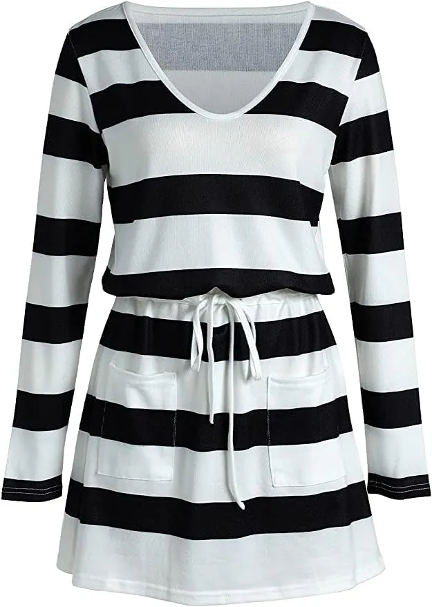 Summer Dresses for Women,Trendy Striped Sleeveless Halter Strap Beach Mini Sundresses Boho Flowy Dress with Pockets