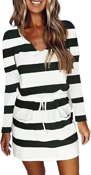 Summer Dresses for Women,Trendy Striped Sleeveless Halter Strap Beach Mini Sundresses Boho Flowy Dress with Pockets