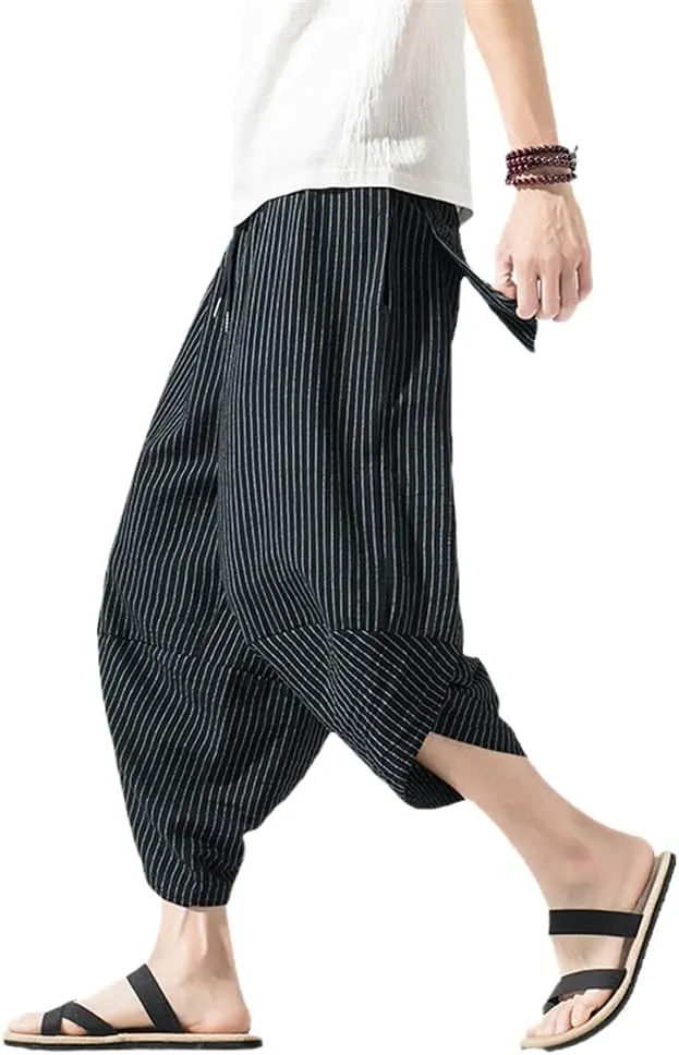 Summer Men Cotton Harem Pants Casual Hip Hop Cross Bloomers Calf-Length Joggers Streetwear