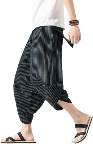 Summer Men Cotton Harem Pants Casual Hip Hop Cross Bloomers Calf-Length Joggers Streetwear