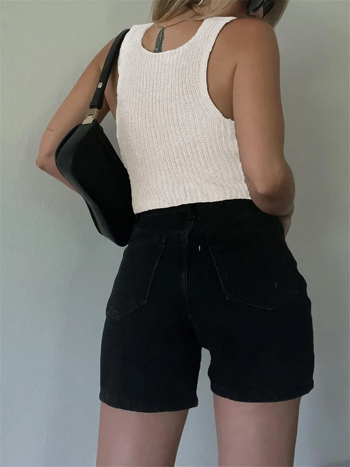Sunloudy Knit Vest Tops for Women Sleeveless V Neck Button Down Sweater Vest Solid Color Crochet Tank Tops Streetwear