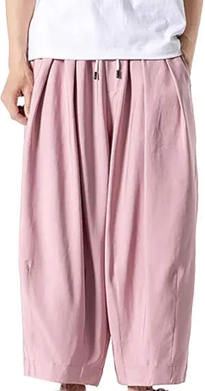 SUWBMHWE Mens Harem Pants Men Summer Beach Lounge Hippie Linen Graphic Wide-Leg Trousers Boho Toji Baggy Plus Size