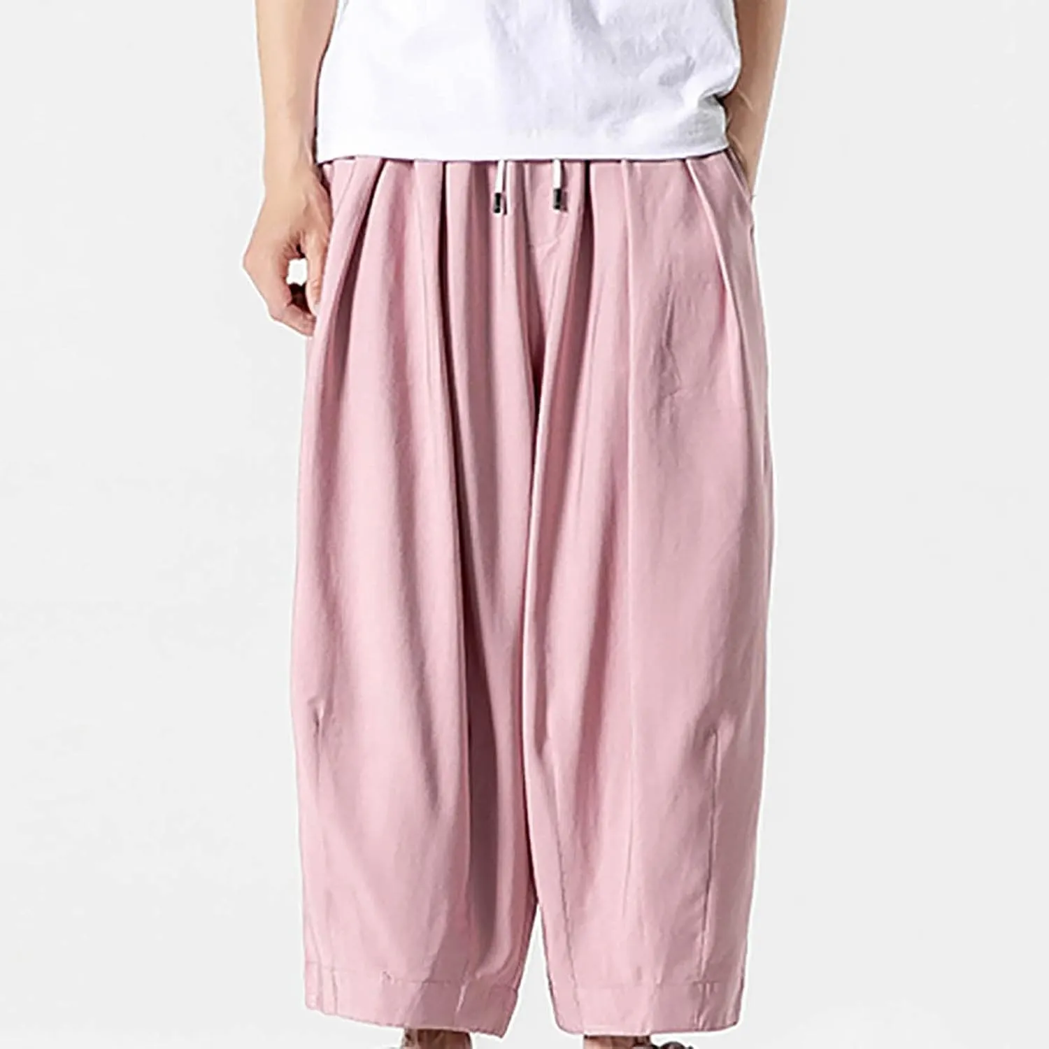 SUWBMHWE Mens Harem Pants Men Summer Beach Lounge Hippie Linen Graphic Wide-Leg Trousers Boho Toji Baggy Plus Size