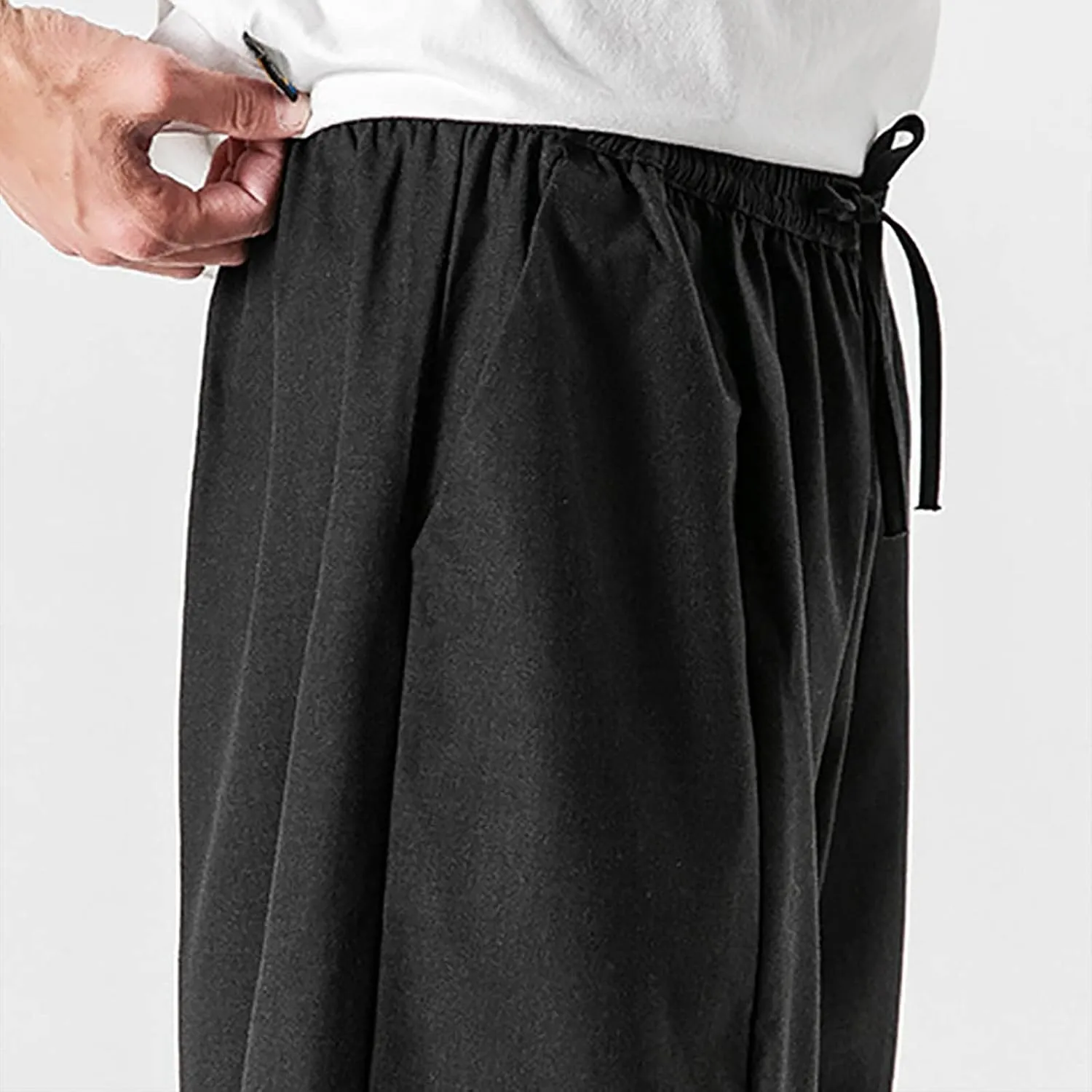SUWBMHWE Mens Harem Pants Men Summer Beach Lounge Hippie Linen Graphic Wide-Leg Trousers Boho Toji Baggy Plus Size