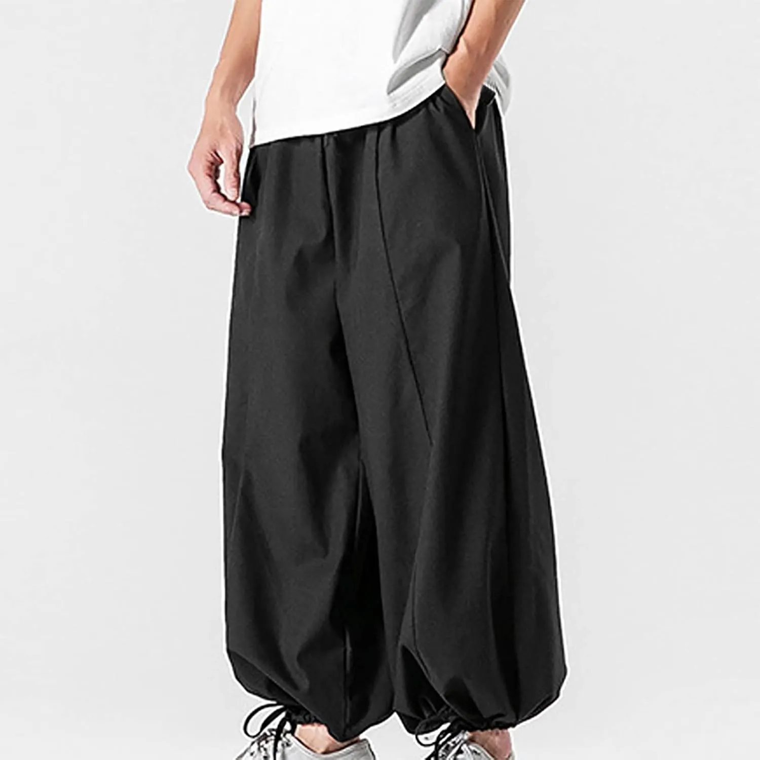 SUWBMHWE Mens Harem Pants Men Summer Beach Lounge Hippie Linen Graphic Wide-Leg Trousers Boho Toji Baggy Plus Size