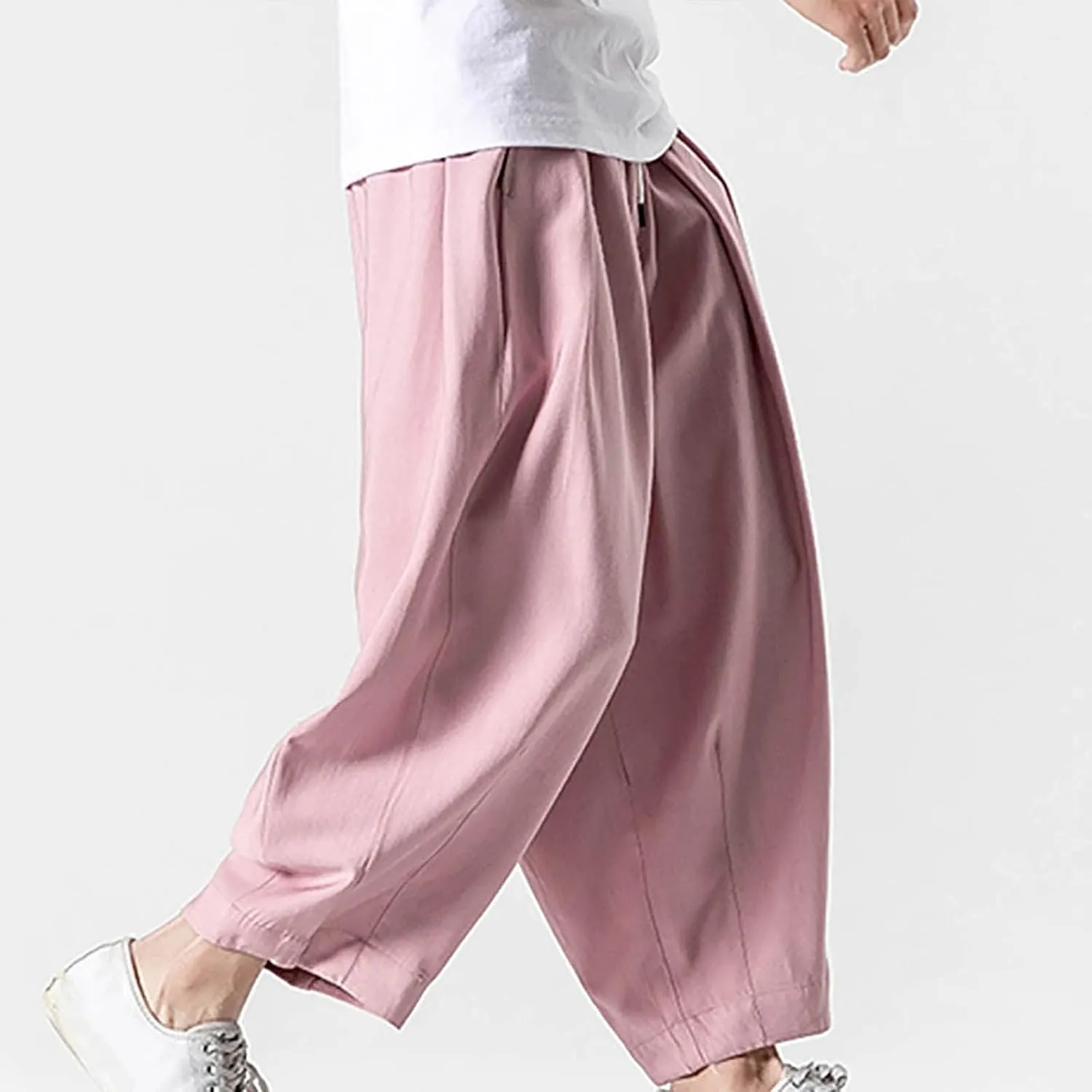SUWBMHWE Mens Harem Pants Men Summer Beach Lounge Hippie Linen Graphic Wide-Leg Trousers Boho Toji Baggy Plus Size