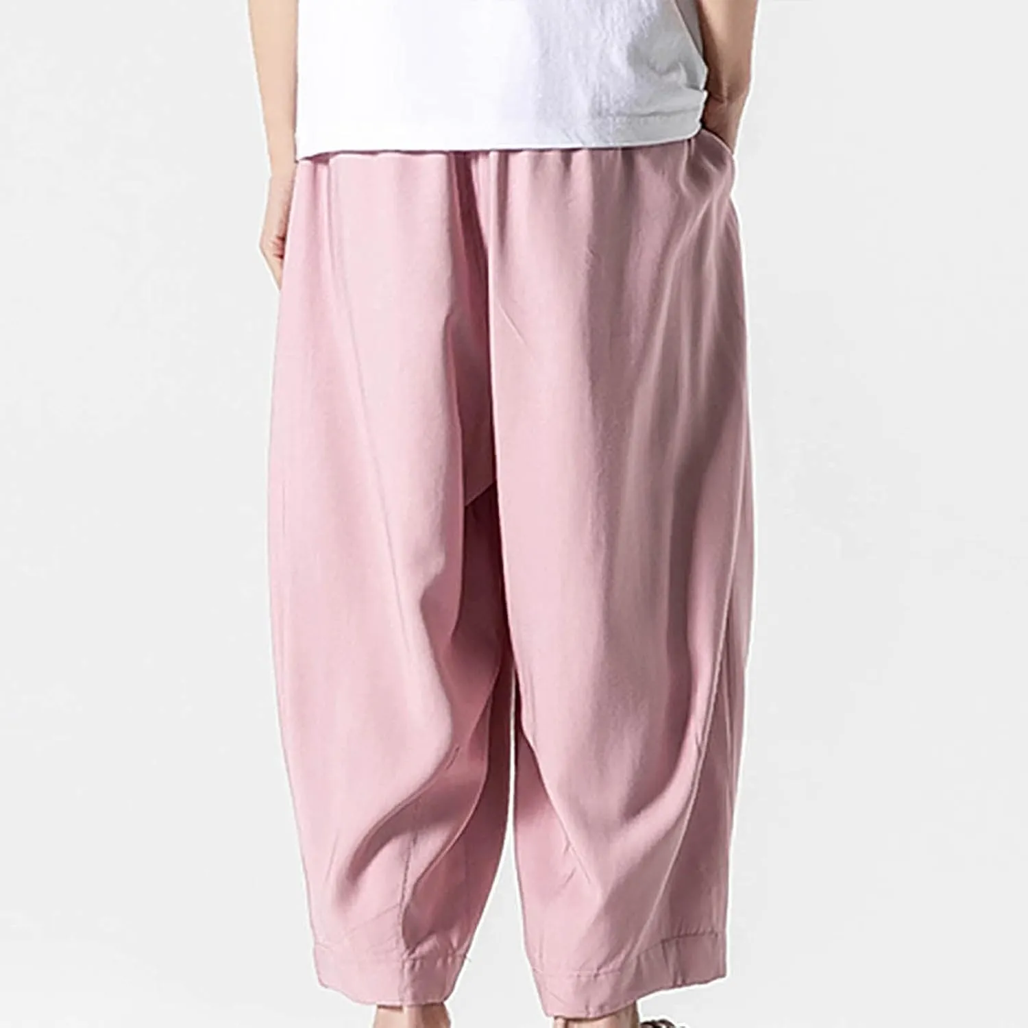 SUWBMHWE Mens Harem Pants Men Summer Beach Lounge Hippie Linen Graphic Wide-Leg Trousers Boho Toji Baggy Plus Size