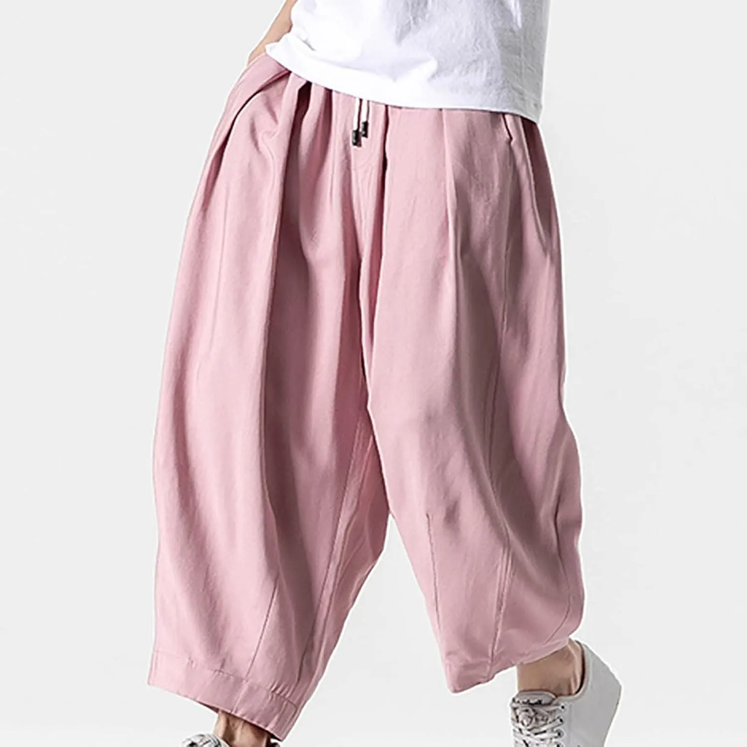 SUWBMHWE Mens Harem Pants Men Summer Beach Lounge Hippie Linen Graphic Wide-Leg Trousers Boho Toji Baggy Plus Size