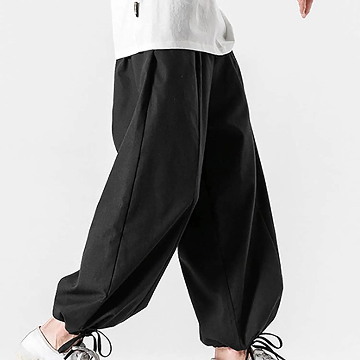 SUWBMHWE Mens Harem Pants Men Summer Beach Lounge Hippie Linen Graphic Wide-Leg Trousers Boho Toji Baggy Plus Size