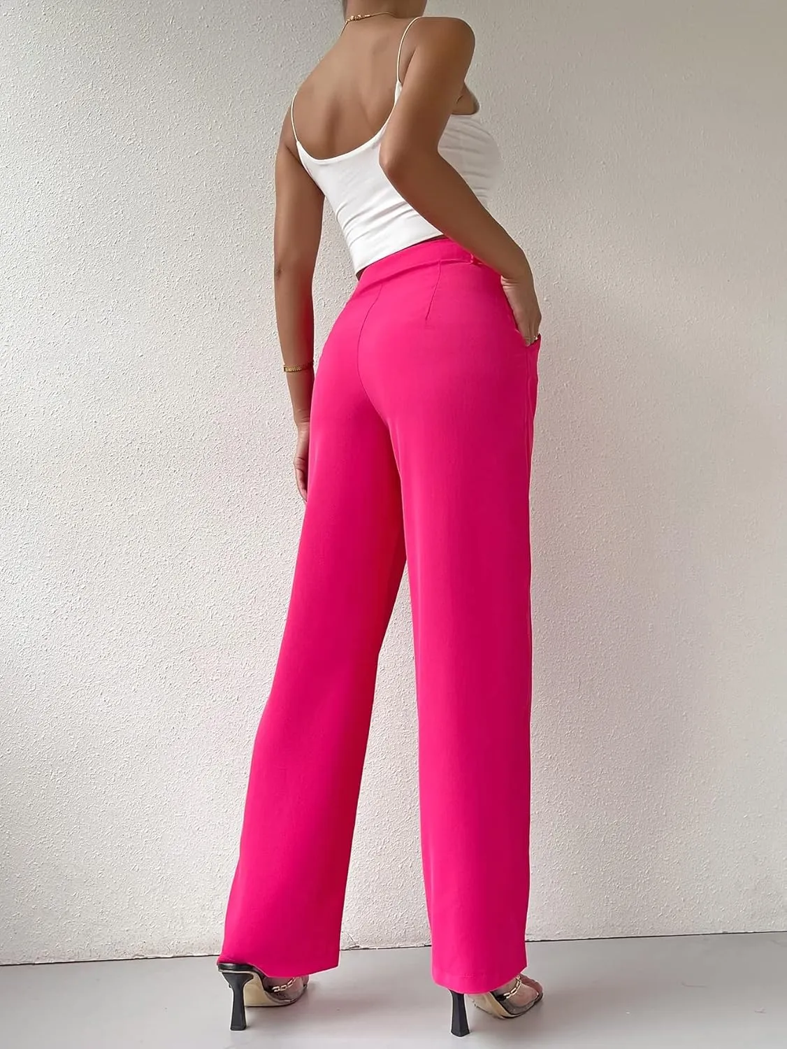 SweatyRocks Women's Casual High Waisted Wide Leg Pants Solid Pleated Loose Trouser Long Pants