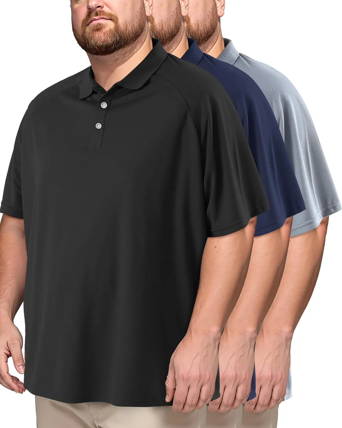 Taiyin 3 Pack Men's Big and Tall Golf Shirt Quick-Dry Performance Short Sleeve Lightweight Athletic Summer Clothing