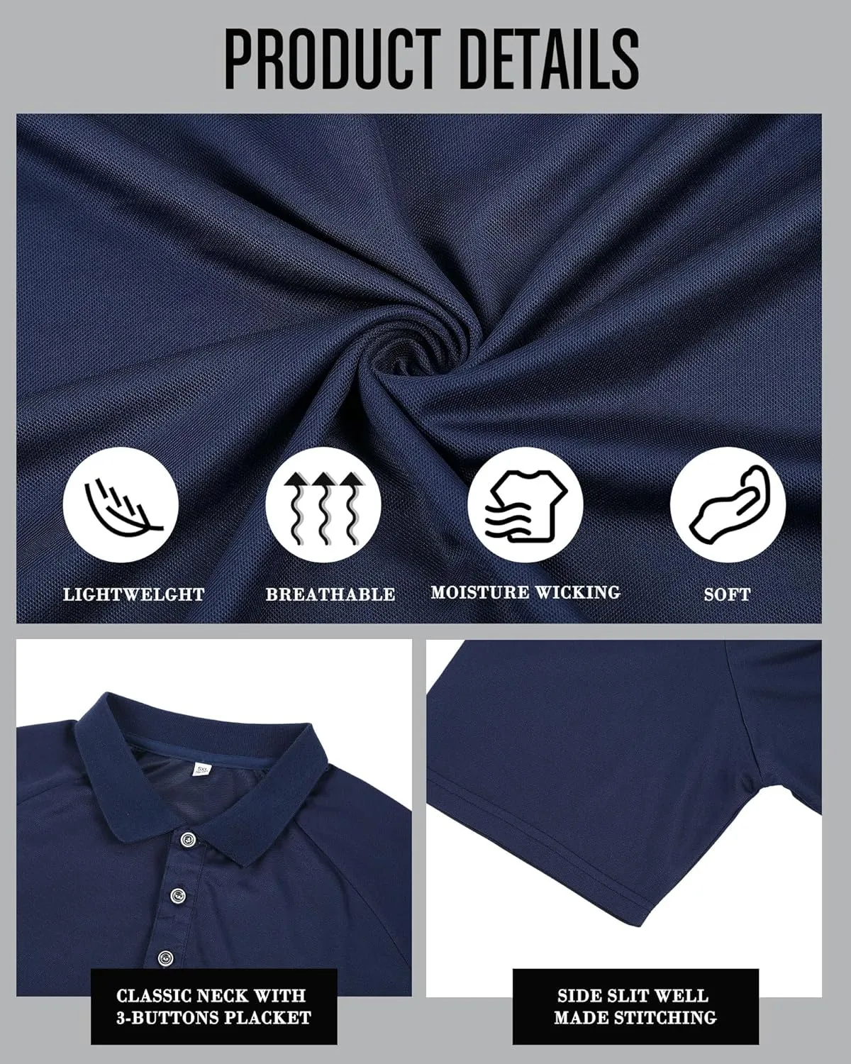 Taiyin 3 Pack Men's Big and Tall Golf Shirt Quick-Dry Performance Short Sleeve Lightweight Athletic Summer Clothing