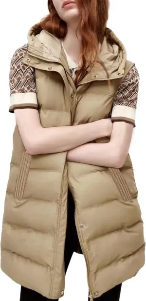 Tanming Women's Long Puffer Vest Casual Sleeveless Puffy Jacket with Removable Hood