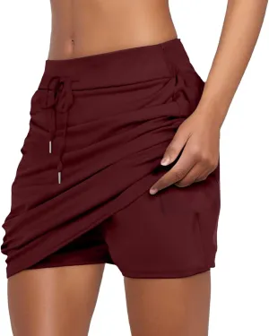 Tennis Skirts for Women Golf Athletic Activewear Skorts Drawstring Elastic Workout Running Mini Skirts with Pockets
