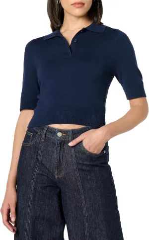 The Drop Women's Gero Short Sleeve Splitneck Polo Sweater Tee