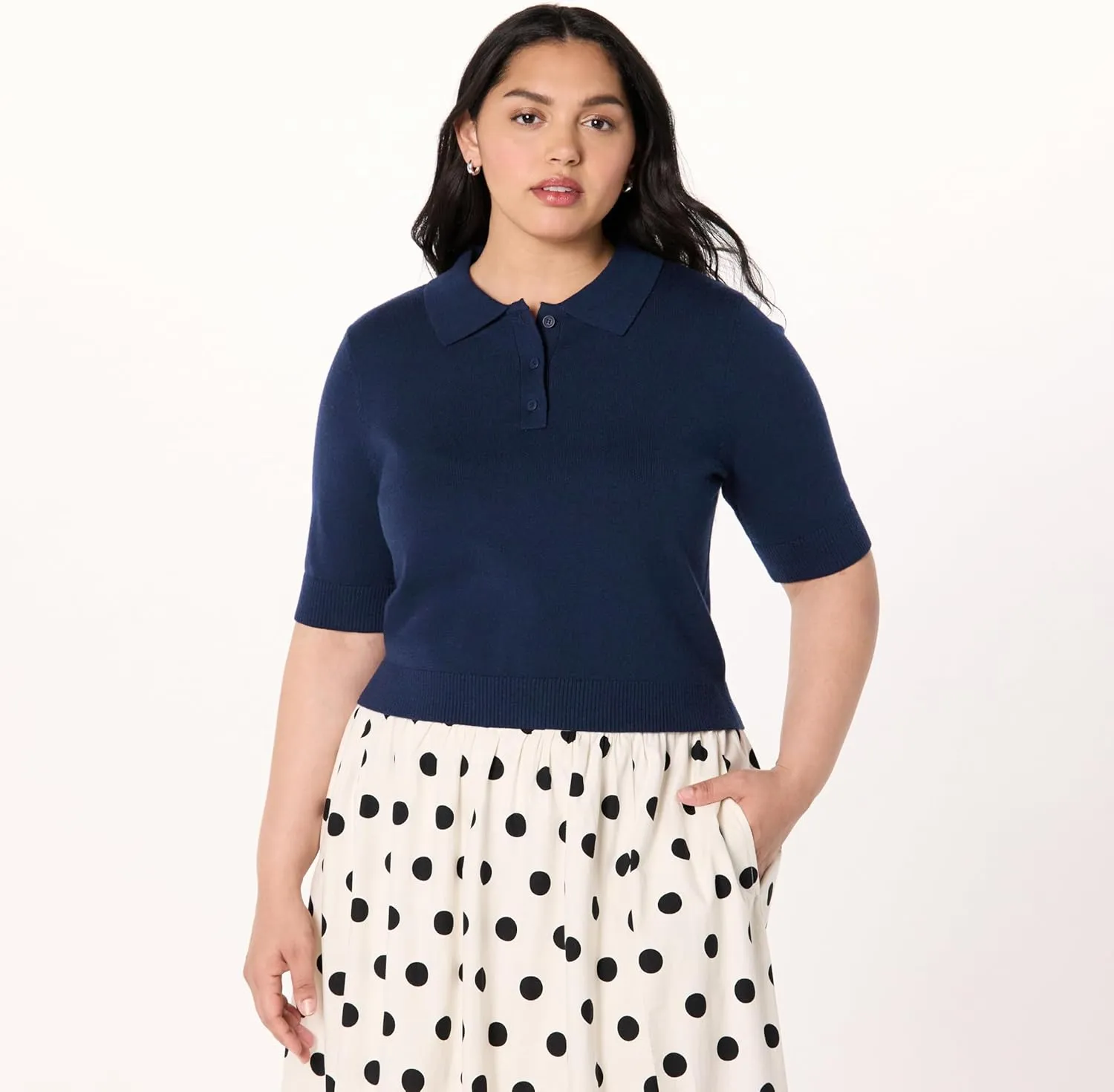 The Drop Women's Gero Short Sleeve Splitneck Polo Sweater Tee
