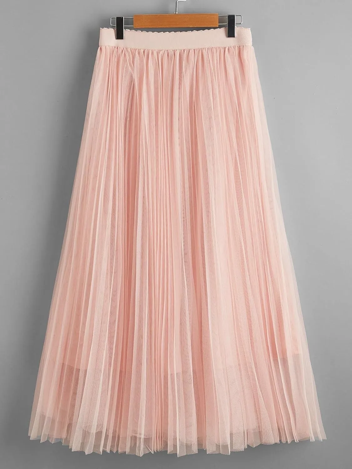 TIMEKE Women's Long Skirt Wideband Waist Pleated Mesh Skirt Elegant Midi Skirt