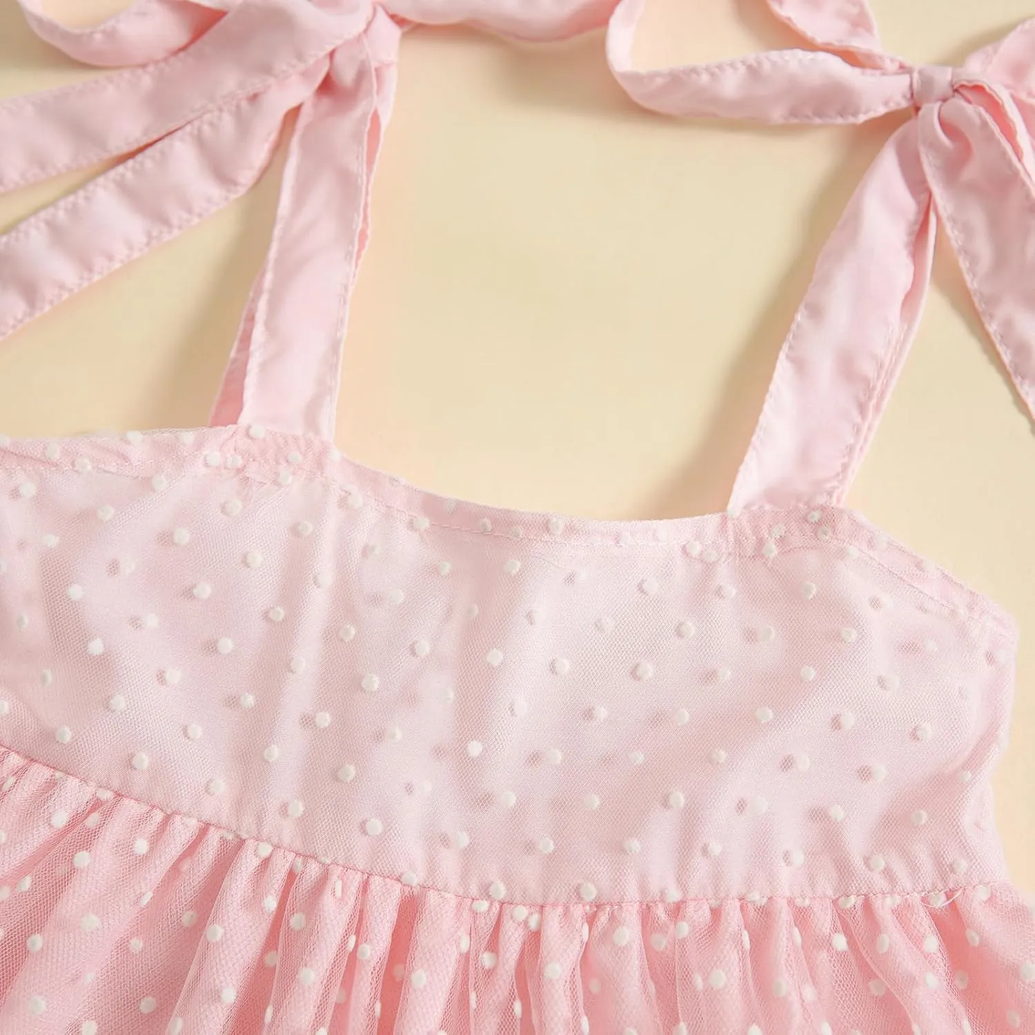 Toddler Baby Girl Summer Boho Dress Solid Color Spaghetti Strap Square Neck Tulle Dress Kids Beach Sundress